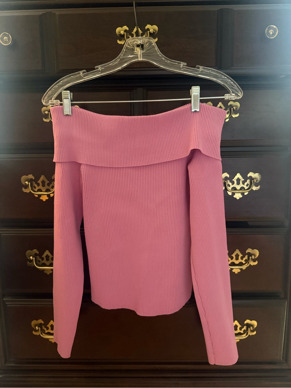 Ribbed Off-the-Shoulder Sweater Top in Pink
